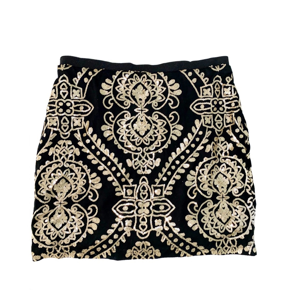 🏝 Forever 21 sequin skirt Black & Gold Size M - Picture 1 of 5